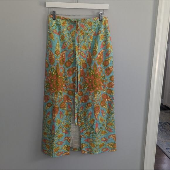 Women's Zara Neon Bright Floral Waist Tie Skirt With Slit Summer - Picture 1 of 6